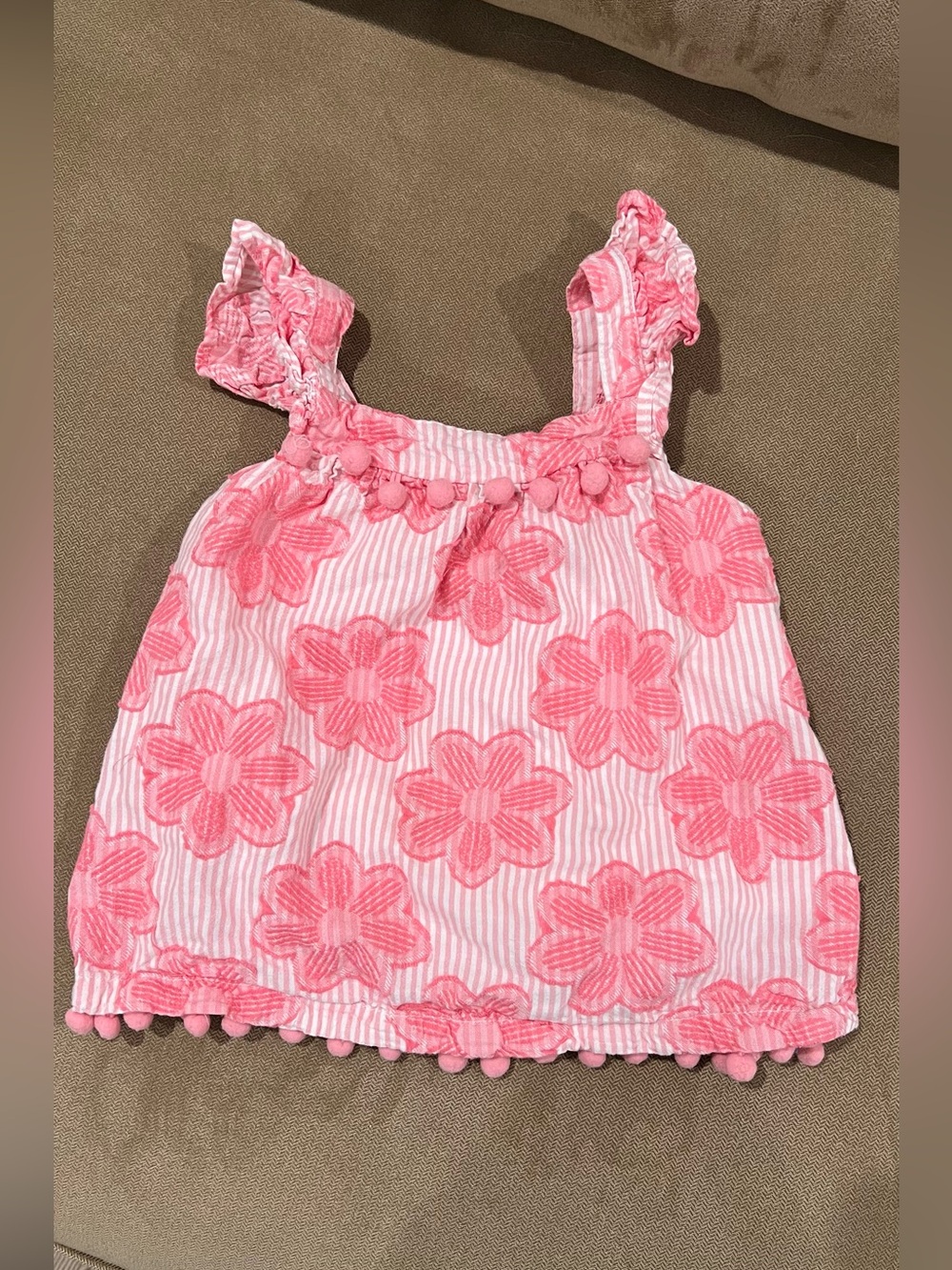 Girls' Pink Floral Pom-Trim Tank Top